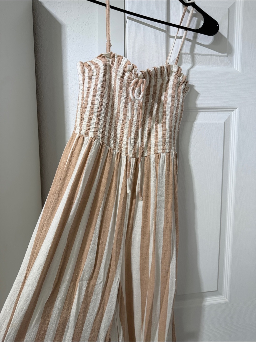 Billabong Beige & White Striped Sundress with Smocked Top